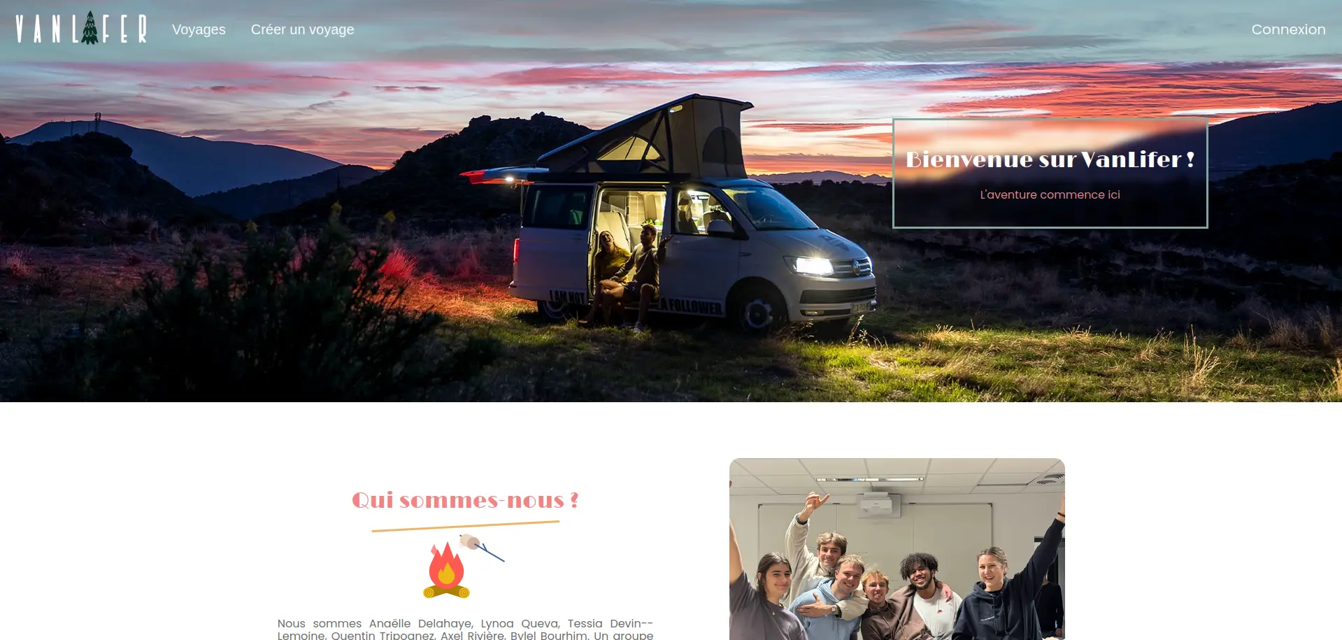 Interface du site Vanlifer